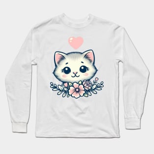 Adorable Kitten with Heart Long Sleeve T-Shirt